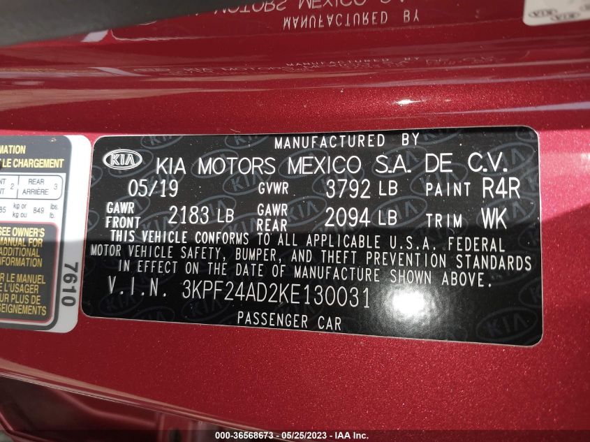 2019 KIA FORTE LXS - 3KPF24AD2KE130031