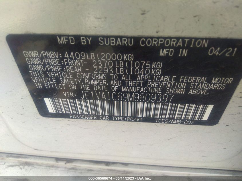 2021 SUBARU WRX PREMIUM - JF1VA1C69M9809397
