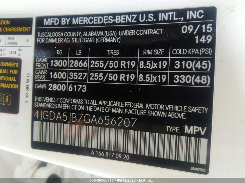 2016 MERCEDES-BENZ GLE GLE 350 - 4JGDA5JB7GA656207