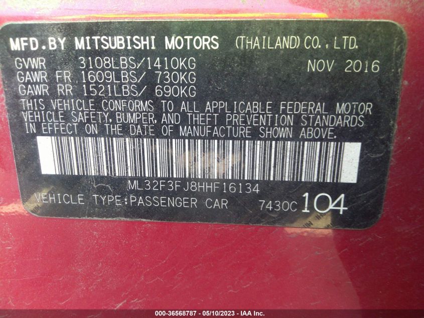 2017 MITSUBISHI MIRAGE G4 ES - ML32F3FJ8HHF16134
