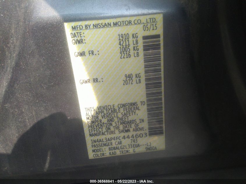 2015 NISSAN ALTIMA 2.5 S - 1N4AL3AP4FC444603