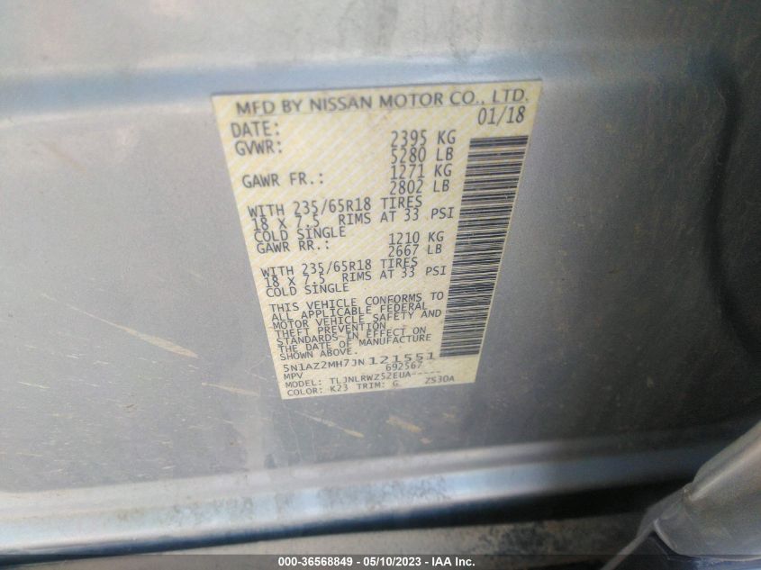 2018 NISSAN MURANO SL - 5N1AZ2MH7JN121551