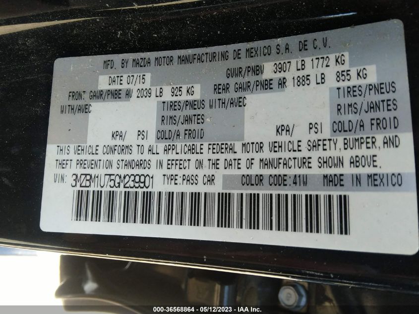 2016 MAZDA MAZDA3 I SPORT - 3MZBM1U75GM239901