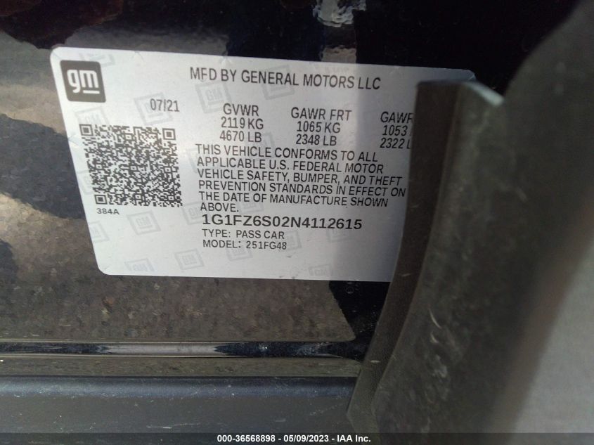 2022 CHEVROLET BOLT EUV PREMIER 1G1FZ6S02N4112615