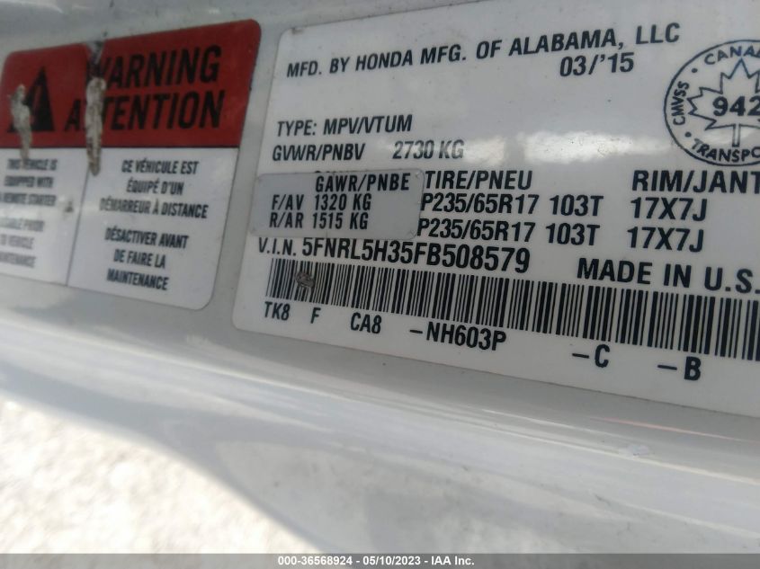 2015 HONDA ODYSSEY SE - 5FNRL5H35FB508579