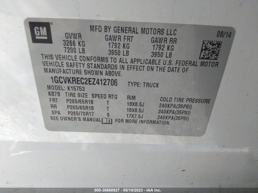 2014 CHEVROLET SILVERADO 1500 LT - 1GCVKREC2EZ412706