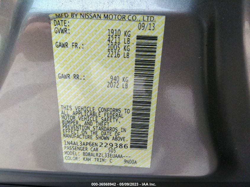 2014 NISSAN ALTIMA 2.5 S - 1N4AL3AP6EN229386