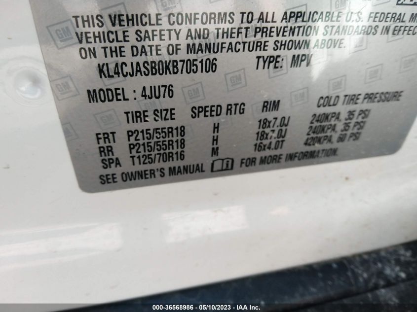 2019 BUICK ENCORE PREFERRED - KL4CJASB0KB705106