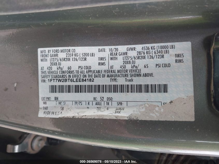 2020 FORD SUPER DUTY F-250 SRW XL/XLT/LARIAT - 1FT7W2BT6LEE84182