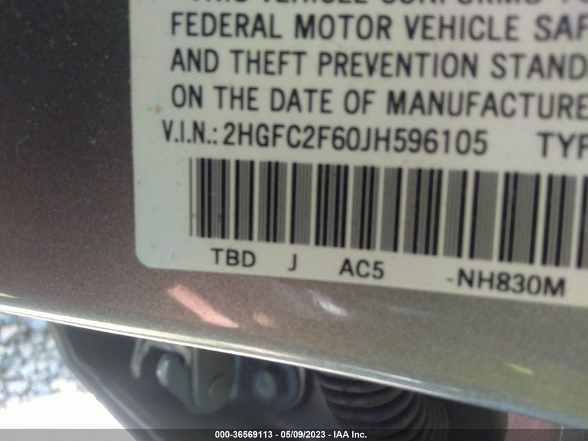 VIN 2HGFC2F60JH596105 2018 HONDA CIVIC SEDAN LX