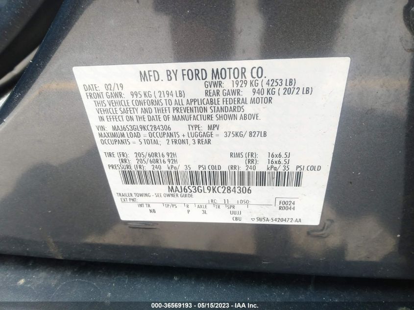 2019 FORD ECOSPORT SE - MAJ6S3GL9KC284306
