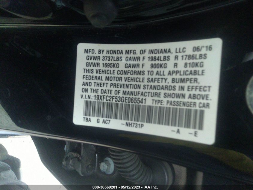 2016 HONDA CIVIC SEDAN LX - 19XFC2F53GE065541