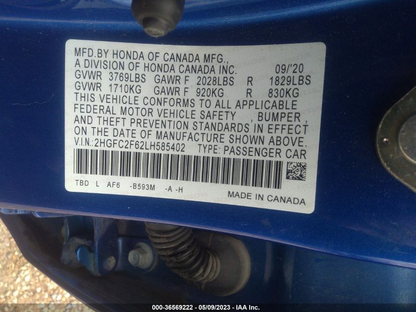 2020 HONDA CIVIC SEDAN LX - 2HGFC2F62LH585402