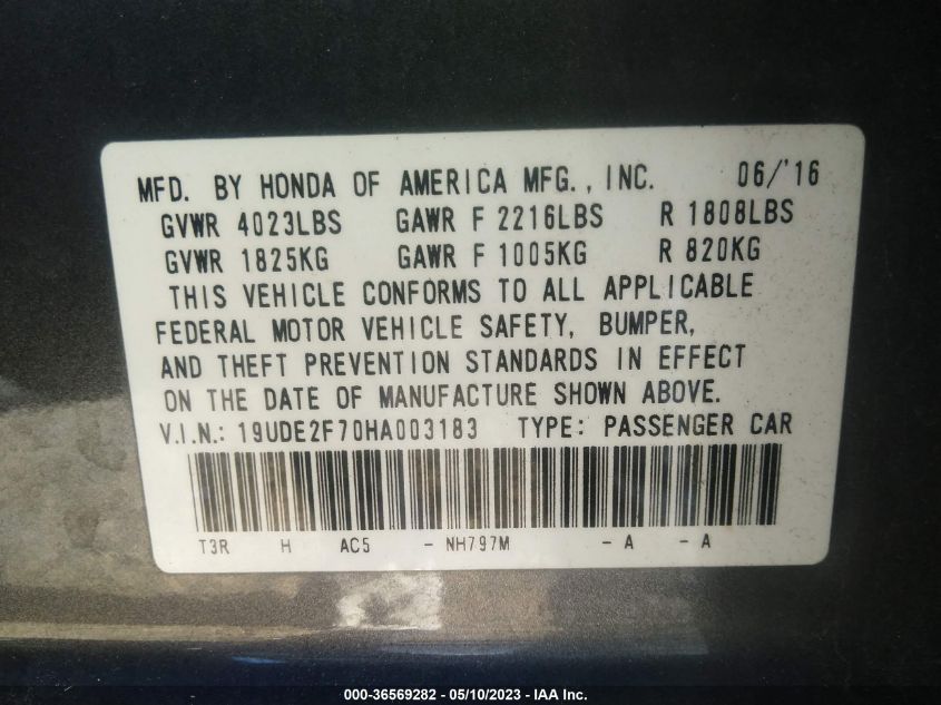 2017 ACURA ILX W - 19UDE2F70HA003183