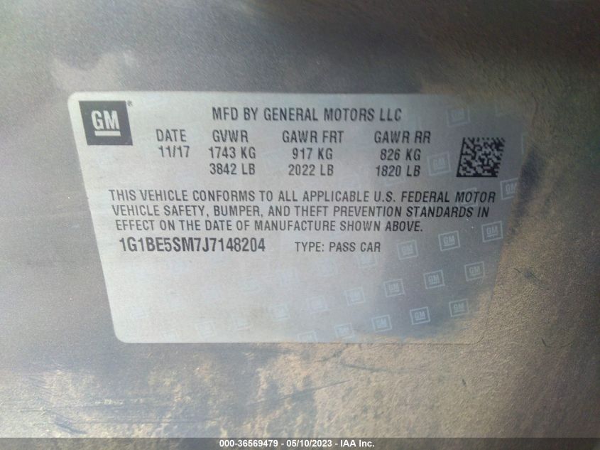 2018 CHEVROLET CRUZE LT - 1G1BE5SM7J7148204