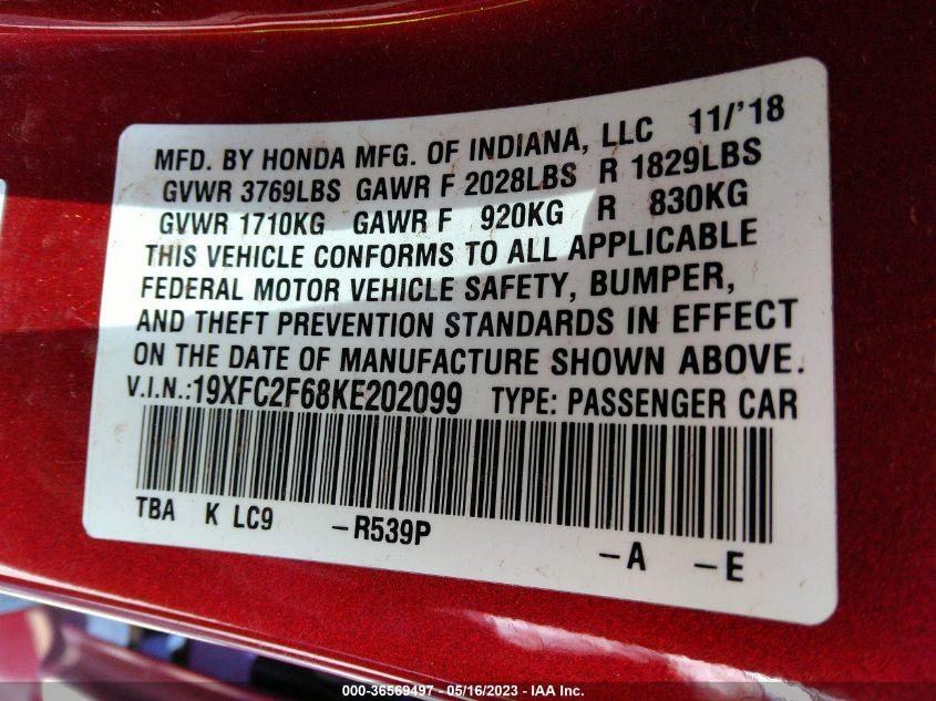 2019 HONDA CIVIC SEDAN LX - 19XFC2F68KE202099