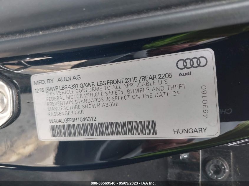 2017 AUDI A3 SEDAN PREMIUM - WAUAUGFF5H1046312