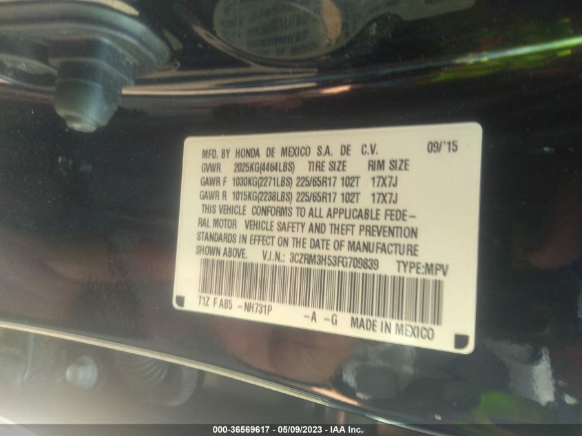 2015 HONDA CR-V EX - 3CZRM3H53FG709839