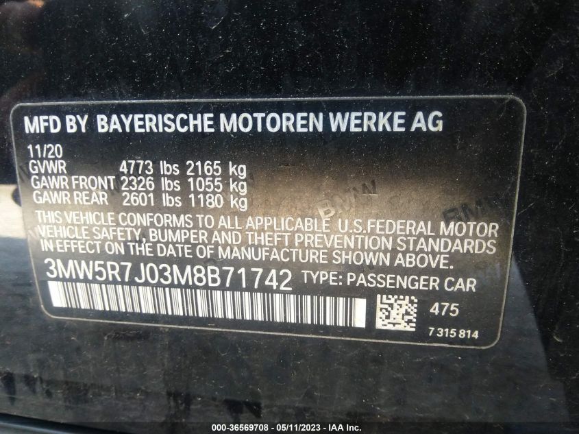 2021 BMW 3 SERIES 330I XDRIVE - 3MW5R7J03M8B71742
