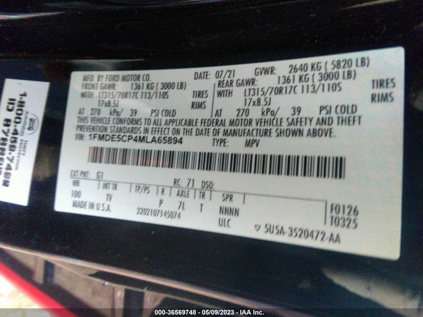 2021 FORD BRONCO BASE/BIG BEND 1FMDE5CP4MLA65894