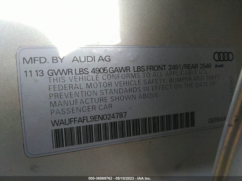 2014 AUDI A4 PREMIUM PLUS - WAUFFAFL9EN024787