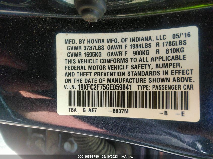 2016 HONDA CIVIC SEDAN EX - 19XFC2F75GE059841