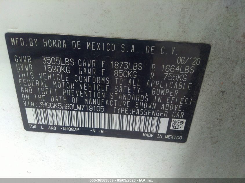 2020 HONDA FIT SPORT - 3HGGK5H60LM719105