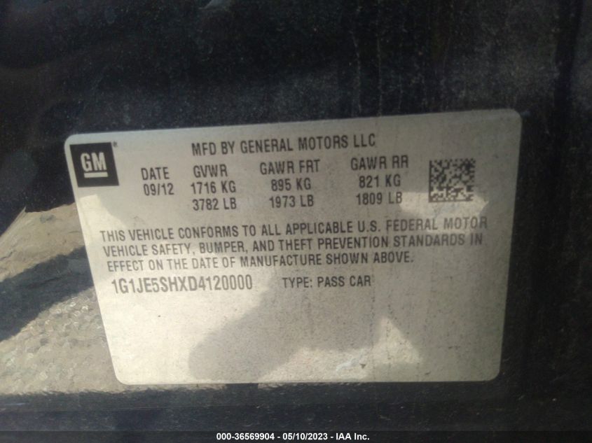 2013 CHEVROLET SONIC LTZ - 1G1JE5SHXD4120000