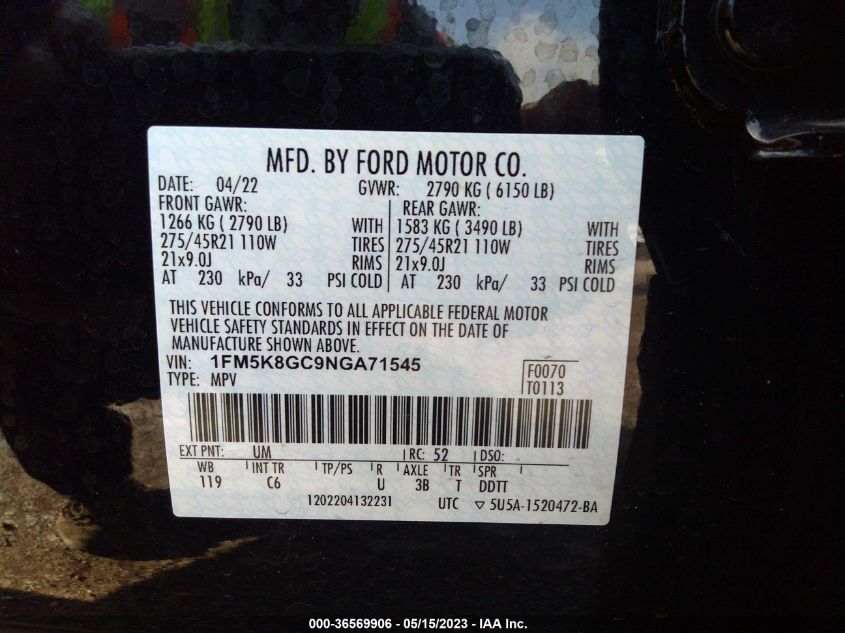 2022 FORD EXPLORER ST - 1FM5K8GC9NGA71545