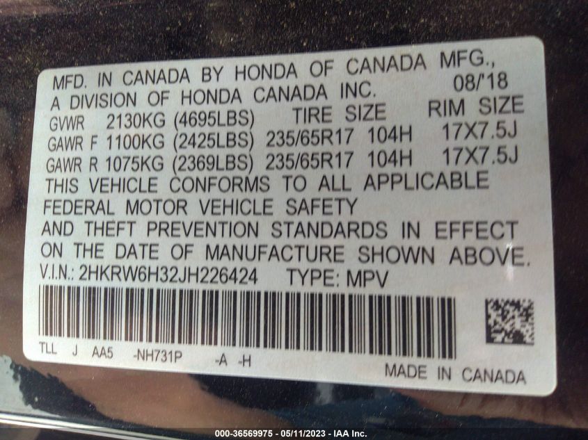 2018 HONDA CR-V LX - 2HKRW6H32JH226424