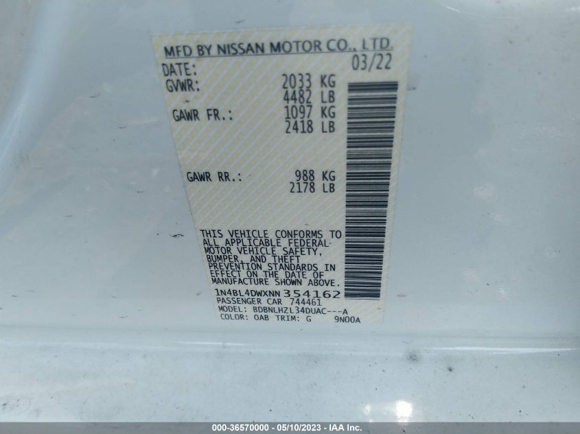 2022 NISSAN ALTIMA 2.5 SV - 1N4BL4DWXNN354162