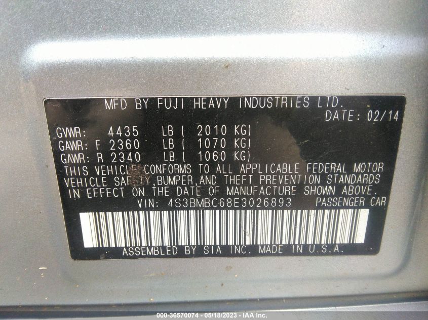 2014 SUBARU LEGACY 2.5I PREMIUM - 4S3BMBC68E3026893