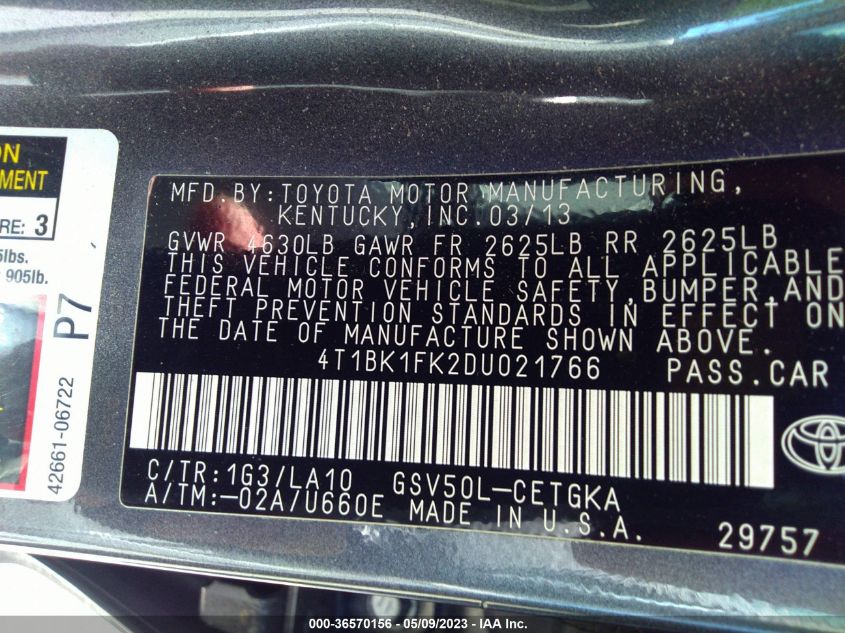 2013 TOYOTA CAMRY SE/XLE - 4T1BK1FK2DU021766