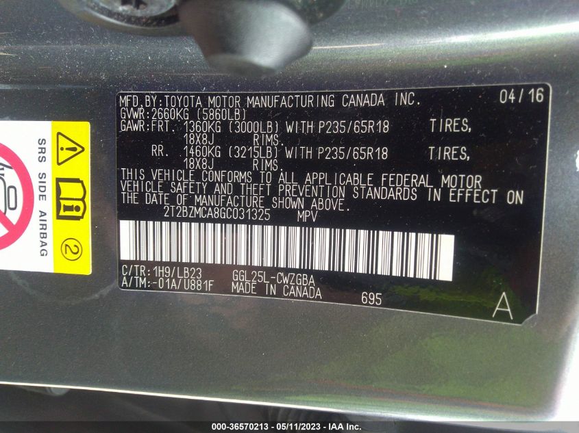 2016 LEXUS RX 350 - 2T2BZMCA8GC031325