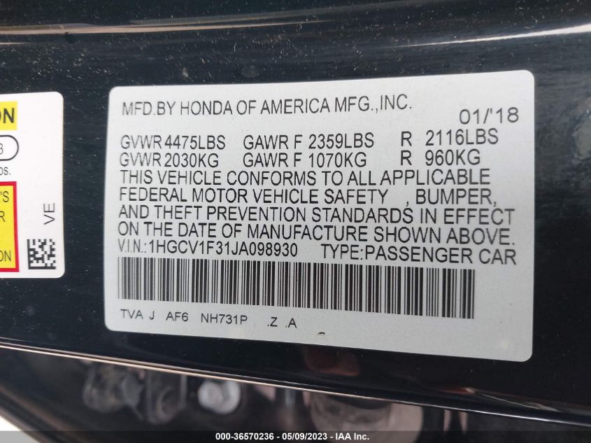 2018 HONDA ACCORD SEDAN SPORT 1.5T - 1HGCV1F31JA098930
