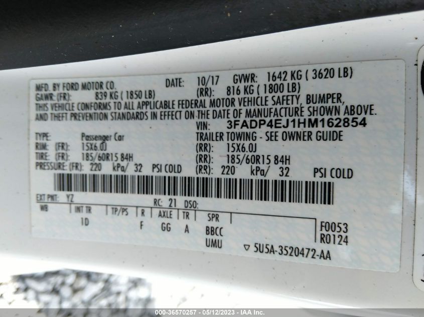 2017 FORD FIESTA SE - 3FADP4EJ1HM162854