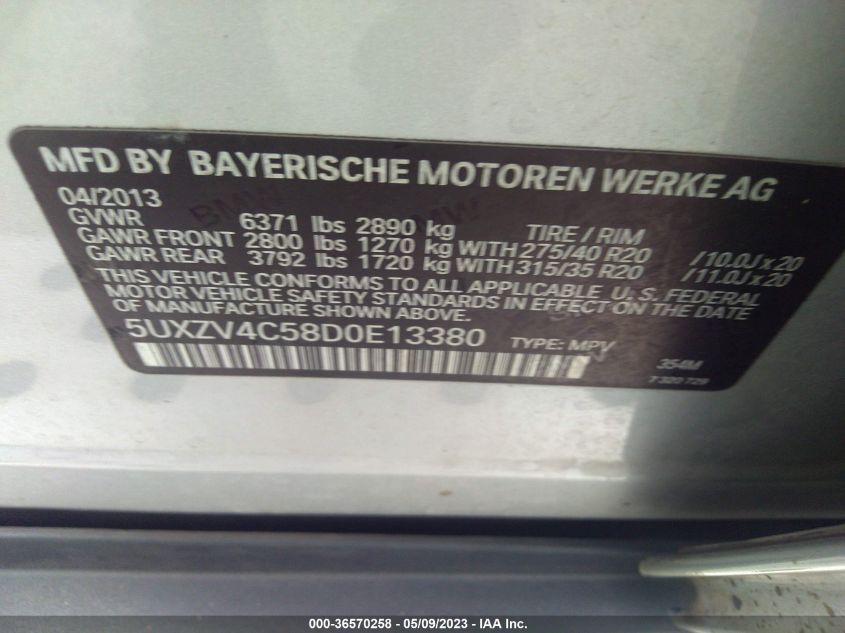 2013 BMW X5 XDRIVE35I - 5UXZV4C58D0E13380