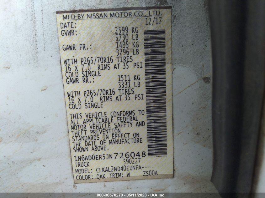 2018 NISSAN FRONTIER SV V6 - 1N6AD0ER5JN726048