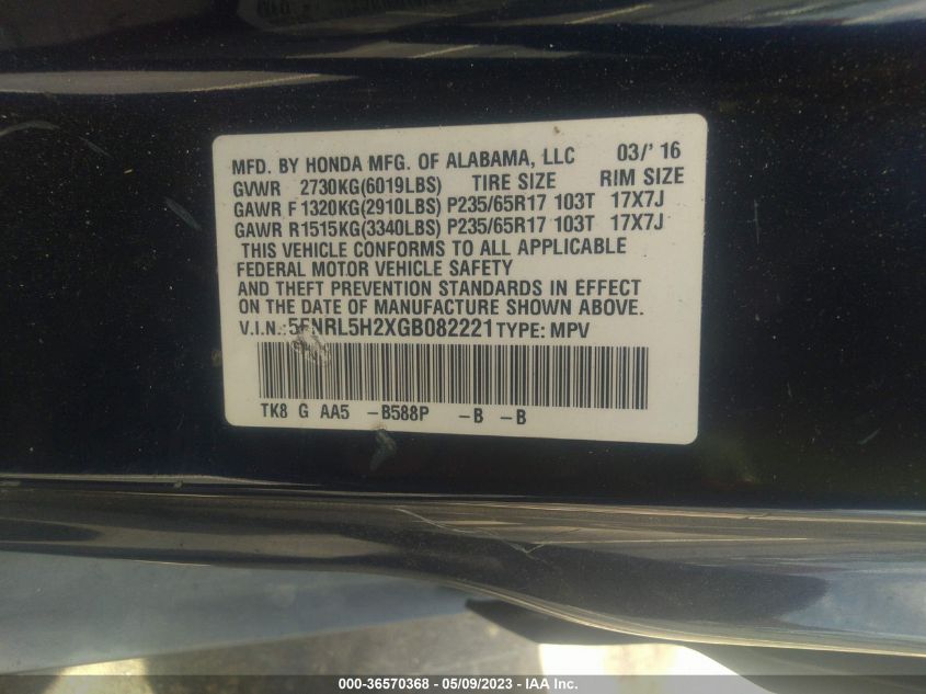 2016 HONDA ODYSSEY LX - 5FNRL5H2XGB082221