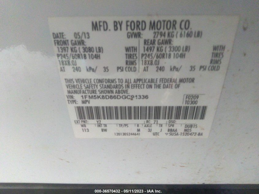 2013 FORD EXPLORER XLT - 1FM5K8D86DGC91336