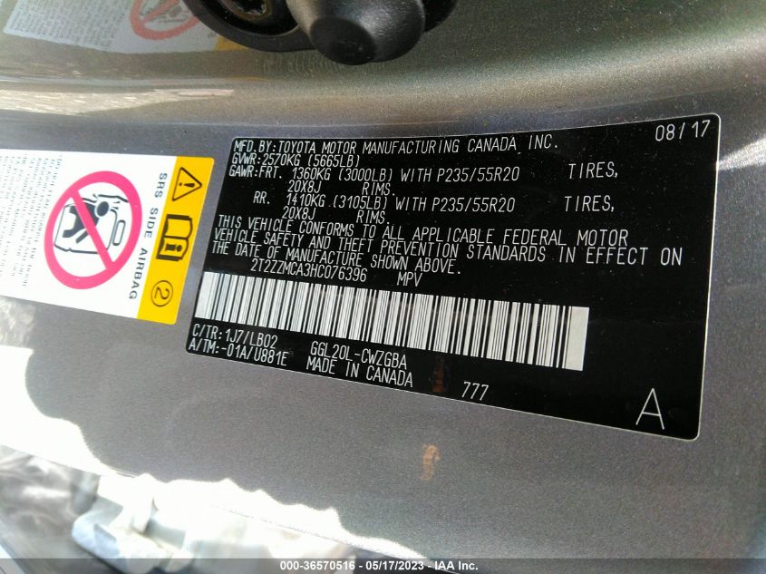 2017 LEXUS RX RX 350 - 2T2ZZMCA3HC076396