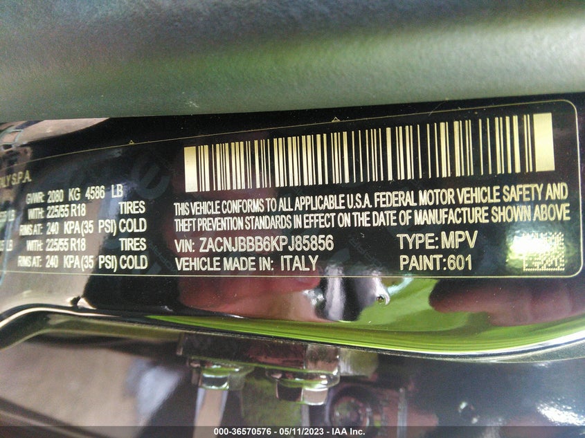 VIN ZACNJBBB6KPJ85856 2019 JEEP RENEGADE ALTITUDE