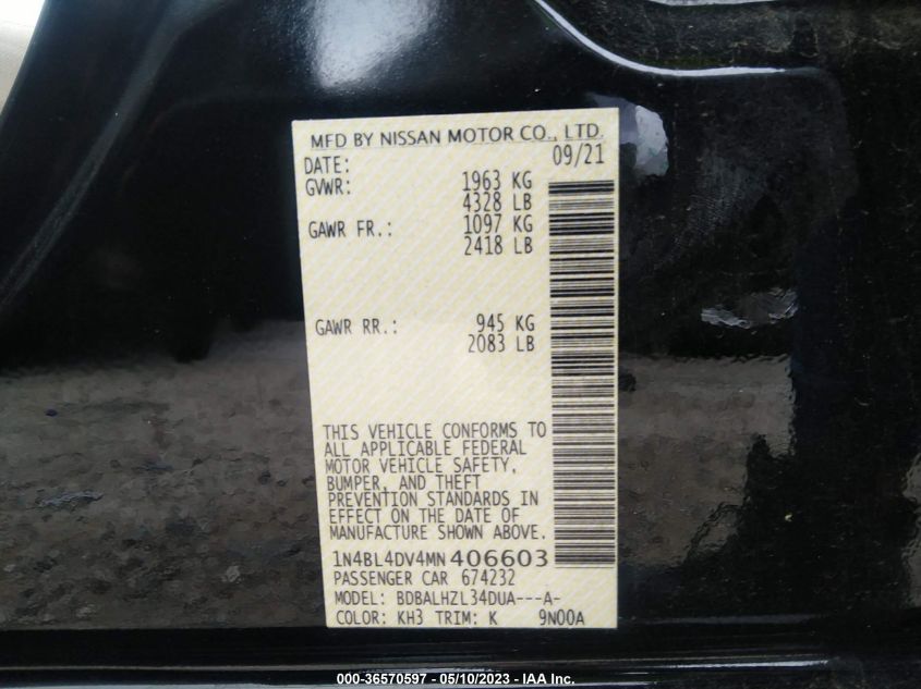 2021 NISSAN ALTIMA 2.5 SV - 1N4BL4DV4MN406603