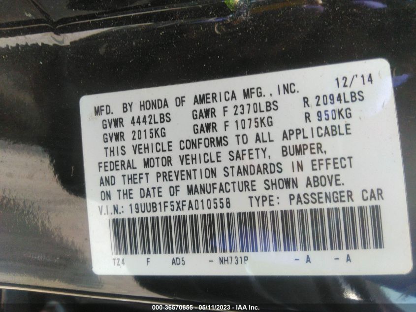 2015 ACURA TLX TECH - 19UUB1F5XFA010558
