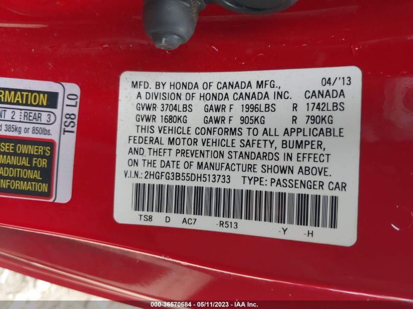 2013 HONDA CIVIC CPE LX - 2HGFG3B55DH513733