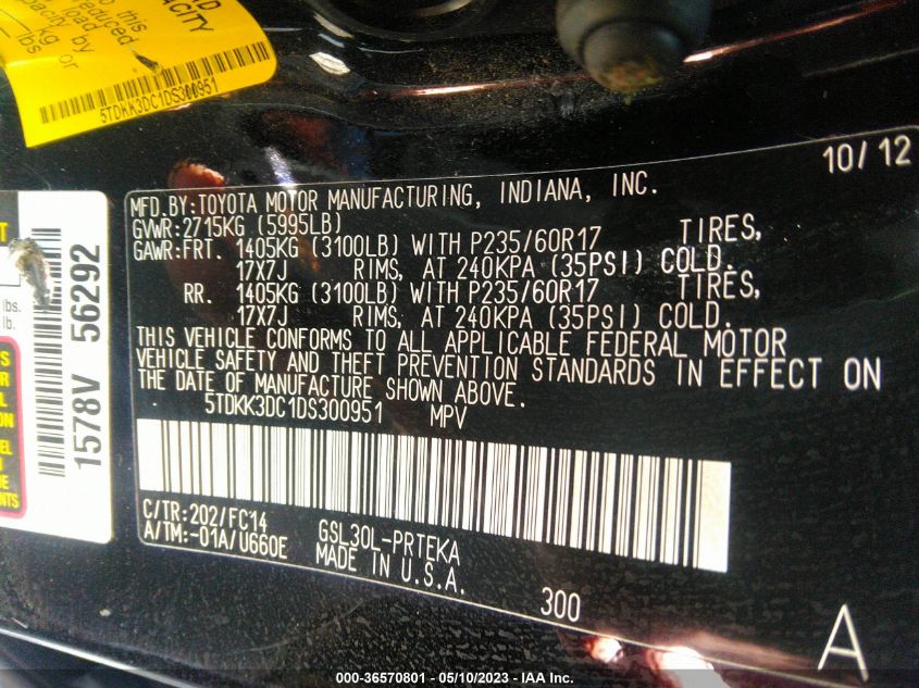 2013 TOYOTA SIENNA LE - 5TDKK3DC1DS300951
