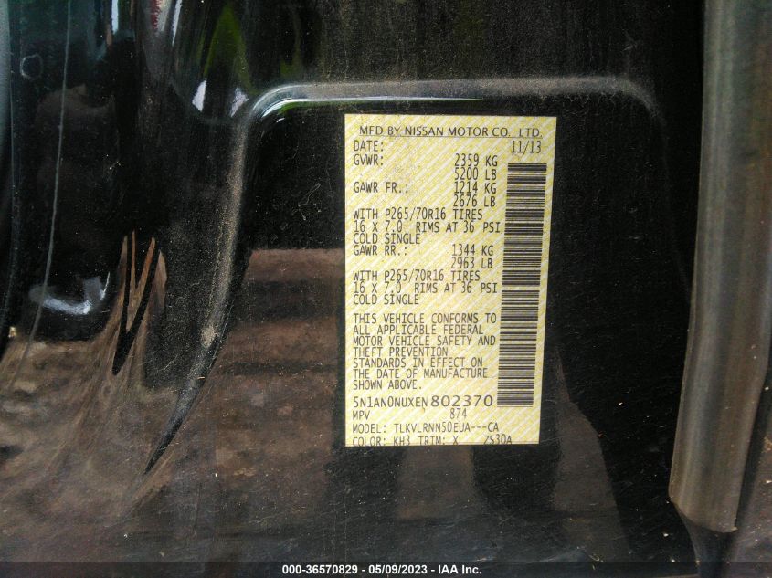 2014 NISSAN XTERRA S 5N1AN0NUXEN802370