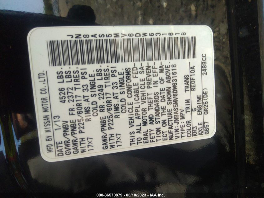 2013 NISSAN ROGUE SV - JN8AS5MV6DW631618
