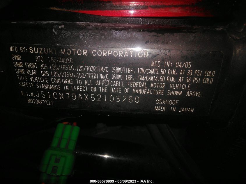 2005 SUZUKI GSX600 F - JS1GN79AX52103260