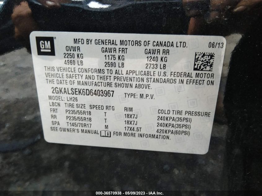 2013 GMC TERRAIN SLE - 2GKALSEK6D6403967